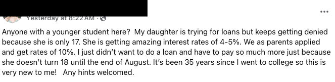 Questions In FB Group Student Loan Questions In FB Group | Source: The College Investor