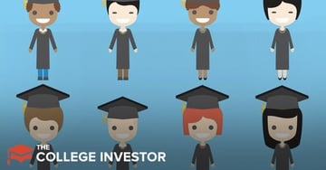 TWFB_DEBT A cheerful group of diverse cartoon graduates, some with light brown skin, some with fair skin, and some with darker skin, are depicted in two rows against a solid light blue background, symbolizing the completion of higher education. Each graduate wears a traditional black cap and gown, with various hair colors and styles peeking out from beneath their caps, indicating different ages and backgrounds. This image visually represents the millions of Americans who have earned a bachelor's degree and often carry student loan debt, directly correlating with the article's focus on "Average Student Loan Debt" and how these amounts compare by graduating class. The bottom left corner prominently displays "THE COLLEGE INVESTOR" logo, reinforcing the financial literacy and investment context of the accompanying article.