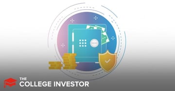 TWFB_BOA An illustrated graphic for "The College Investor" features a light blue safe filled with green dollar bills, representing secure savings and banking. To the left of the safe, a stack of gold coins symbolizes financial assets and the potential for savings growth. On the right, a gold shield with a white checkmark signifies security, protection, and trust in financial institutions. All these elements are encircled by a gradient purple and blue ring with dashed lines and sparkling dots, suggesting digital or online banking and the comprehensive services of a full-service bank. The image visually supports the article's focus on Bank of America's savings offerings, highlighting key aspects like security, managing savings goals, and the overall banking experience.