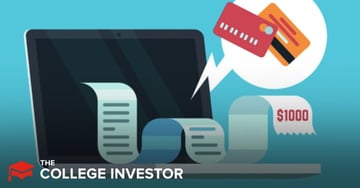 money orders A digital illustration depicts a dark laptop screen with a long, light blue receipt or bill unfurling from it, representing online payments or transactions. To the right, a speech bubble contains two credit or debit cards—one red and one orange—suggesting alternative payment methods or the process of making payments. Another portion of the unfurling scroll shows "$1000" in red text, indicating the typical limits for money orders. The overall image, set against a teal background, visually connects to the article's discussion on money orders as a reliable payment method, highlighting their use for paying bills, the importance of guaranteed funds, and the transaction limits often associated with them, contrasting them with other options like prepaid debit cards or traditional checking accounts.