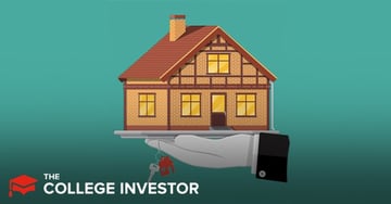 A stylized illustration depicts a multi-story brick house with a reddish-brown roof, dormer windows, and exposed timber framing, presented on a silver platter held by a hand in a formal suit sleeve. This visual metaphor represents the Stessa real estate financial tracking app, highlighting its role in simplifying property management and accounting for landlords, making real estate investments feel like they are "served up" conveniently. The image relates to the article's discussion of Stessa as an easier and faster alternative to spreadsheets for tracking rental properties, providing powerful, free tools for individual investors to monitor important metrics like debt, occupancy, and cash flow. The logo "THE COLLEGE INVESTOR" is visible in the bottom left corner.