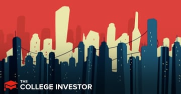 Sharestates An illustrative graphic depicts a stylized city skyline under a vibrant red sky, with darker blue buildings in the foreground and lighter cream-colored buildings silhouetted against the red background, suggesting a bustling urban environment. The image is directly relevant to the article's focus on real estate investing, real estate crowdfunding, and platforms like Sharestates, which facilitate investment in mortgage loans for real estate projects. The bottom left corner features "THE COLLEGE INVESTOR" in white text, reinforcing the context of financial education and investment opportunities discussed in the article. This visual metaphor effectively sets the stage for a discussion about passive real estate investment options for individual and accredited investors.