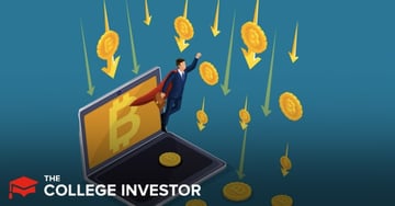 Binance A dynamic illustration depicts a successful businessman in a blue suit and red cape, resembling a superhero, soaring upwards from an open laptop screen. The laptop screen prominently displays a golden Bitcoin symbol, emphasizing the cryptocurrency theme. Numerous gold coins, resembling physical Bitcoins, are depicted falling from the top of the image with yellow downward-pointing arrows, suggesting a volatile or declining market for crypto assets. The man's upward flight from the laptop could symbolize an individual "taking off" or finding success despite the high-risk nature of investing in cryptocurrency, as discussed in the accompanying article about Binance and other crypto exchanges. The "The College Investor" logo is visible in the bottom left corner, branding the image within the financial education context of the article. Source: The College Investor