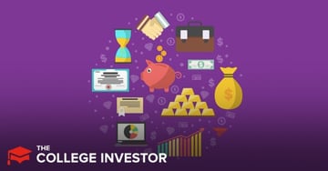 A vibrant illustration on a deep purple background, featuring various financial and investment symbols arranged in a circular pattern, with "THE COLLEGE INVESTOR" logo in the bottom left corner. The image effectively summarizes key concepts related to options trading, particularly selling put options, as discussed in the accompanying article. Visible elements include a handshake representing agreements, a briefcase for business, stacks of money and a money bag symbolizing profit, a piggy bank for savings, gold bars signifying assets, stock certificates, a laptop displaying a financial chart, and an hourglass for time, specifically referencing "theta" or time decay in options. These visuals collectively represent the benefits and risks of strategies like selling put options, where traders aim to profit by building in a margin of error for market movements.