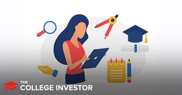 Coverdell Education Savings Plans This vibrant, flat-design illustration depicts a young woman with long, flowing blue hair wearing a red top, actively engaged with a silver laptop. She is surrounded by various educational and financial planning symbols against a clean, white background that subtly fades to a light gray. To her left, a red-handled magnifying glass suggests research and scrutiny, while a golden fountain pen poised for writing emphasizes the importance of documentation or signing. Above her, a red and yellow drafting compass symbolizes precision and planning, crucial for financial strategies like those involved with Coverdell Education Savings Plans. To her right, a navy blue graduation cap with a golden tassel sits atop a rolled diploma, representing the ultimate goal of higher education. Below these, a yellow notepad with a red spiral binding and a blue pencil further highlight the preparation and saving for college and K-12 expenses discussed in the article. In the bottom left corner, the logo for "The College Investor" is prominently displayed in red and white. The overall image visually reinforces the themes of diligent saving, careful planning, and educational attainment pertinent to understanding Coverdell Education Savings Accounts.