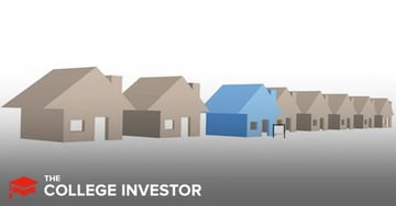Arrived Homes Review The image displays a conceptual illustration featuring a row of identical, simplified house shapes in a neutral beige color, extending into the distance on a gray gradient surface. Prominently, one house in the middle of the row stands out, depicted in a vibrant blue, visually representing how Arrived (formerly Arrived Homes) allows everyday investors to easily get into real estate investing with fractional ownership. This blue house symbolizes a unique investment opportunity within the broader real estate market, aligning with the article's focus on Arrived as a platform for accessible real estate investments. The foreground includes "THE COLLEGE INVESTOR" logo in white text, indicating the source and context of this review. The overall image emphasizes the ease of identifying and acquiring individual properties through Arrived, avoiding the complexities of traditional landlord duties while still allowing investors to collect property dividends and benefit from appreciation.
