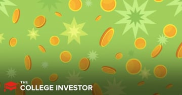 This image features a vibrant green background, transitioning from a brighter lime green at the top to a darker olive green at the bottom. Scattered across the background are numerous yellow and orange coins, depicted as if they are falling or floating, some appearing as full circles and others as ovals to suggest movement and perspective. Interspersed among the coins are various stylized starburst shapes in light yellow and white, adding a celebratory or impactful visual element. In the bottom left corner, the words "THE COLLEGE INVESTOR" are prominently displayed in white, indicating the source of the content. This visual metaphor directly relates to the article's discussion of Public Service Loan Forgiveness (PSLF) reforms by the Biden Administration, symbolizing the potential for financial relief and the "loan forgiveness options" that could benefit public service workers, allowing them to discharge student loans and receive credit toward PSLF.