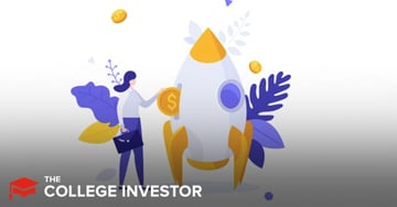 This detailed illustration, set against a clean white background with a subtle gray gradient at the bottom, depicts a stylized white rocket with golden fins and a yellow nose cone, symbolizing a startup or a growing company. A professional-looking woman in a white blouse and dark blue skirt, holding a briefcase, is placing a large golden coin with a dollar sign into an opening on the rocket, representing investment in early-stage companies through venture capital. Several other golden coins float around the rocket, signifying potential returns from these investments. Accompanying the scene are abstract purple and yellow foliage elements, adding a touch of growth and innovation, reinforcing the theme of investing in private companies before their initial public offering (IPO) and the potential for becoming a millionaire through smart venture capital strategies made more accessible by the JOBS Act.