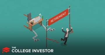 what is the F.I.R.E. Movement An isometric illustration depicts a man celebrating as he breaks through a red "RETIREMENT" banner, having outrun his office job, which is portrayed as a monstrous, wheeled desk with chains for legs. The man, dressed in a business suit, has his arms raised in triumph, symbolizing the achievement of financial independence and early retirement. The banner represents the goal of the F.I.R.E. (Financial Independence, Retire Early) movement, while the desk-monster signifies the demanding nature of traditional work from which he has escaped. This visual metaphor highlights the article's discussion of disciplined savings strategies and the pursuit of freedom from financial survival to achieve a desired lifestyle.