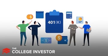This illustrative image visually represents the concept of 401k plans for small businesses, a central theme of the article reviewing Human Interest. The graphic features five stylized figures, presumably business owners or employees, interacting with various financial icons. A large blue clipboard prominently displays "401(K)," symbolizing the retirement plan itself. Surrounding it are smaller icons: a calendar, a calculator, a coin with a dollar sign, a bill with a dollar sign, a wallet with a dollar coin, and a chart illustrating financial growth. These elements collectively depict the administrative aspects, costs, savings, and investment potential associated with establishing and managing a 401k. The image reinforces the article's focus on how providers like Human Interest simplify the process of offering low-cost 401k plans to small and medium-sized businesses, addressing historical challenges and costs that made such plans prohibitive.