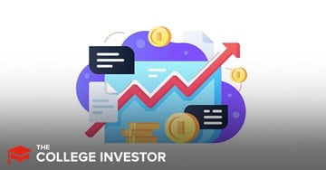 Cyclical And Consumer Discretionary Stocks A vibrant, illustrative graphic titled "THE COLLEGE INVESTOR" depicts elements representing the economic cycle and stock market trends, central to understanding cyclical and consumer discretionary stocks. The image features a prominent red arrow sharply ascending from the lower left towards the upper right, symbolizing growth and expansion in the economy. Beneath the arrow, a dynamic red line graph undulates across a blue chart, illustrating the "boom and bust" periods of the economic cycle, including troughs, expansion, peaks, and contraction. Various financial icons are scattered throughout, including golden coins stacked and singular, suggesting investment and monetary value, along with white and dark document icons with lines, possibly representing financial reports or data. This visual encapsulates the article's focus on how investing in cyclical stocks can take advantage of the economic cycle, particularly when consumers have discretionary income during periods of expansion.