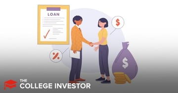 Student Loan Advice by White Coat Investor Review A professional-looking male, possibly a financial consultant in an orange blazer and dark pants, shakes hands with a female individual in a yellow shirt and striped pants, symbolizing an agreement or partnership regarding student loans. To the left, a large clipboard displays a document titled "LOAN" with a checklist and a prominent red checkmark, indicating completion or approval of a loan application. Below the clipboard, a circular icon with a percentage sign suggests interest rates or loan terms. To the right, a floating dollar sign in a red circle highlights the financial aspect of the discussion. Further right, a large purple money bag with a white dollar sign, accompanied by a stack of gold coins, represents the financial outcomes or the substantial amount of money associated with student loan debt. The overall image, titled "Student Loan Advice by White Coat Investor Review" in the article, illustrates the process of seeking and receiving professional student loan advice and financial planning, particularly from services like StudentLoanAdvice.com by White Coat Investor, aimed at efficiently managing repayment options and potential forgiveness programs. The "THE COLLEGE INVESTOR" logo is prominently displayed in the bottom left corner, reinforcing the article's source and its focus on helping individuals navigate complex student loan strategies based on income, marital status, and employment.