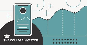 TheCollegeInvestor_1200x628_TastyworksReview-2.16.22 A graphic illustration featuring a light blue smartphone displaying a financial graph, representing the mobile trading capabilities of tastytrade for active investors. The phone, positioned on the left side, shows a simple line graph with an upward trend, indicating growth in options, futures, stocks, ETFs, or cryptocurrency investments, all of which are tradable on the tastytrade platform. In the background, a larger, undulating teal line graph with dotted vertical lines and small circles marking data points further emphasizes financial market trends and analysis tools available through the brokerage. Several white plus signs are scattered across the top, suggesting positive returns or new investment opportunities. The lower left corner shows "COLLEGE INVESTOR" in bold white text against a dark grey, curved background, clearly identifying the publication reviewing tastytrade. This image visually supports the article's discussion of tastytrade as a low-commission broker with comprehensive tools for active traders.