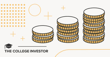 This stylized graphic illustrates the concept of compound interest and growth in retirement savings over time, featuring three progressively taller stacks of gold coins with white tops, set against a light cream background. The smallest stack has two coins, the middle has four, and the tallest has seven, visually representing the "investing for retirement early and often" strategy discussed in the article. Abstract orange-gold geometric shapes, including scattered dots, outlines of circles, and plus signs, are dispersed across the background, adding to the modern design. The bottom left corner shows "THE COLLEGE INVESTOR" in black sans-serif font, highlighting the source of this content focused on "best retirement calculators to project your savings." The image conveys the long-term project of saving and investing for retirement, reinforcing the idea of accumulating wealth through consistent contributions and "compounding growth."