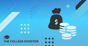 A vibrant blue background features abstract geometric shapes in shades of light blue, white, and gray, with diagonal lines and dotted grids. A bold black silhouette of a money bag with a prominent white dollar sign is positioned in the center, flanked by two stacks of white coins to its right, symbolizing savings and financial growth. The bottom left corner prominently displays "COLLEGE INVESTOR" in a dark, bold font, anchoring the image to the article's financial education context. This image serves as a visual representation for a review of Valley Bank, highlighting its high-yield savings account and other offerings, emphasizing opportunities for college investors to grow their money with a trusted financial institution.