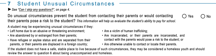 Student Unusual Circumstances Student Unusual Circumstances | Source: FAFSA