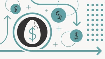 This graphic illustrates the concept of hidden fees and lost retirement savings, particularly relevant to old 401(k) accounts. A prominent black "O" shaped like an egg or nest has a cracked shell, revealing a teal dollar sign inside, symbolizing money trapped or hidden in old accounts. Teal dollar signs in circles are scattered around, some connected by curving teal lines and arrows, indicating the flow of money and the process of finding and consolidating funds. Plus signs and dotted patterns further emphasize the financial and organizational theme of the Meet Beagle service, which helps individuals track down and optimize these forgotten retirement investments, ensuring they don't miss out on free money or accrue unnecessary fees. Source: The College Investor