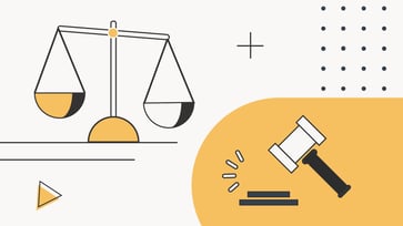 A graphic promoting "The College Investor" features a light gray background with prominent yellow and black accents, visually representing the balance between legal careers and financial decisions. On the left, a stylized scale with one pan filled with yellow and the other with black symbolizes the careful consideration of choices, particularly relevant for students seeking bar exam loans. To the right, a black and white gavel striking a sound block signifies the legal profession and the bar exam itself. Abstract geometric shapes, including a triangular outline, a plus sign, and scattered black dots, add a modern, professional aesthetic. This image serves as a header for an article discussing the best bar exam loans and financing options for aspiring attorneys.