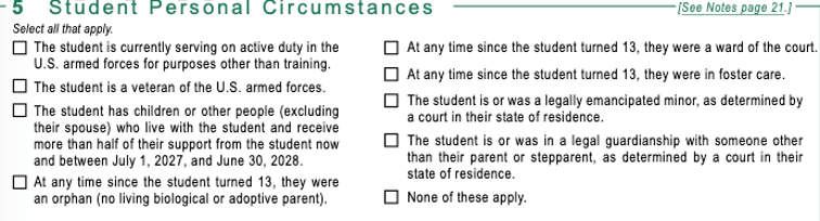 FAFSA Circumstances FAFSA Circumstances