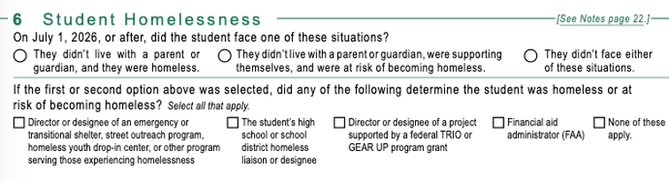 FAFSA Question 6 Homelessness FAFSA Question 6 Homelessness