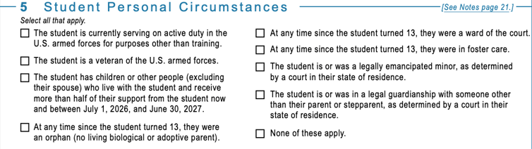 Student Personal Circumstances Student Personal Circumstances | Source: The College Investor