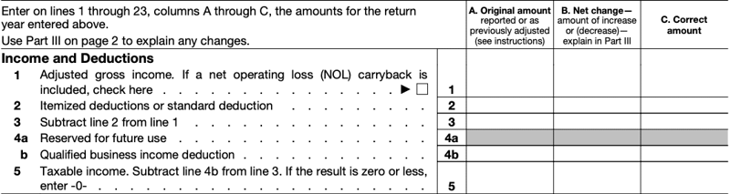 1040-X Columns | Source: IRS