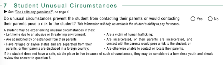 FAFSA Unusual Circumstances FAFSA Unusual Circumstances