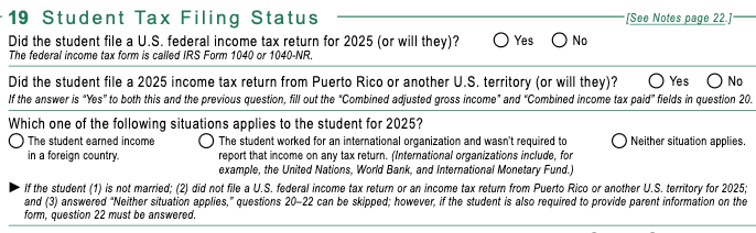FAFSA Student Tax Filing Status