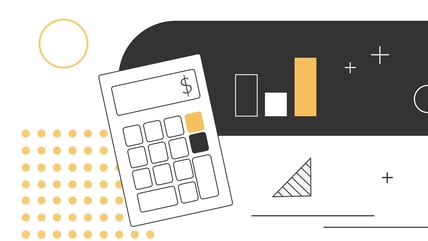529_Calculator_1280x720 Minimalist vector illustration featuring a large white calculator with a dollar symbol on its screen, set against a background of abstract financial elements. To the right, a rising bar chart and plus signs symbolize growth and calculation, while a grid of yellow dots anchors the design on the left. This visual represents the comprehensive suite of free financial calculators and tools available to help users estimate student loan payments, project investment returns, and plan for college costs. Source: The College Investor