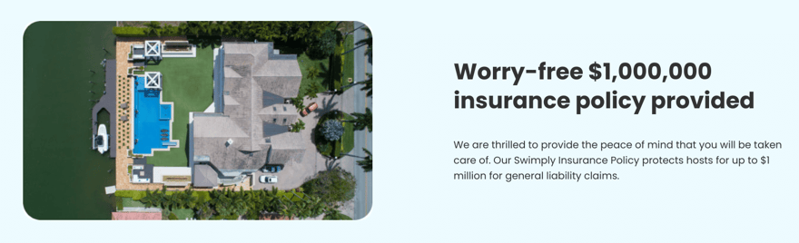 Screenshot of Swimply's website description of its insurance policy | Source: The College Investor