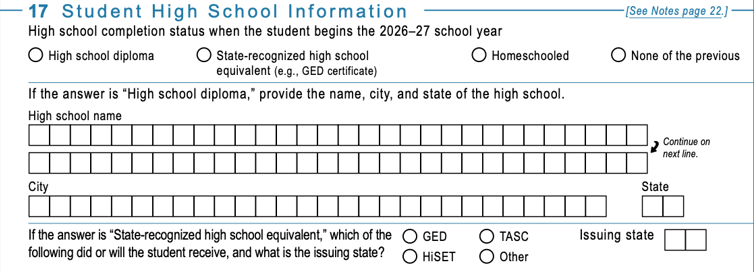 Student high School Student High School Information | Source: FAFSA