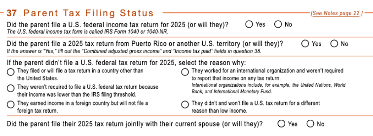 FAFSA Question 37 Parent Tax Filing Status