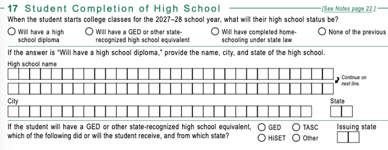 FAFSA Completion Question FAFSA Completion Question