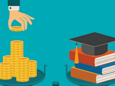 An image representing student loans. In the upper left background, a light brown hand with two fingers extended appears to be dropping or placing several gold coin stacks, symbolizing money or debt relief. Below the text, in the lower right, an outline of a graduation cap with a tassel is faintly visible, subtly connecting the financial discussion to education and student loans.