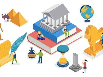This image features a vibrant, illustrative representation of "Ascent Student Loans Review," with the text prominently displayed in dark blue and red on a stack of books. The top book is light blue, and the one beneath it is red, symbolizing education and the core subject of the article. Two small, stylized figures are depicted reading on the books: one on the blue book in a green shirt and pants, and another on the red book in a blue shirt and orange pants, emphasizing the student aspect. In the bottom left, a dark blue vase with handles and gold accents sits next to a figure in a green shirt, while on the right, a blue cylindrical object with a yellow base appears to be a financial icon. The overall graphic clearly ties into the detailed review of Ascent's private student loan offerings, including options for non-cosigned loans, providing a visual anchor for "The College Investor" article on finding the best private student loan lenders.