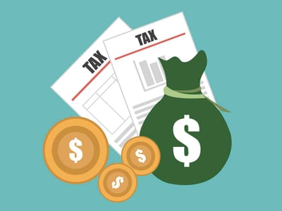 An illustrative graphic set against a teal background features two "TAX" documents with charts and lines, symbolizing tax forms and the process of filing. To the right, a large green money bag cinched with a lighter green ribbon prominently displays a white dollar sign, signifying money, savings, or tax refunds. In the foreground, three gold coins of varying sizes, each with a dollar sign, further emphasize the financial aspect. In the bottom left corner, the white text "THE COLLEGE INVESTOR" is visible, indicating the source of the article discussing TurboTax alternatives and comparing tax software products like H&R Block, TaxSlayer, FreeTaxUSA, and CashApp Taxes.