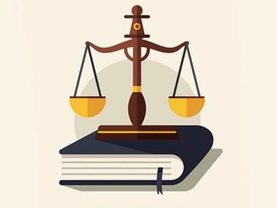 A close-up, graphic image features a dark brown wooden judge's gavel resting on a matching block on the right, with a vintage-style gold scale of justice balancing on the left. The scale's left pan is filled with gold, symbolizing the significant financial burden of student loan debt for lawyers, which can average $180,000 for law school graduates. The background shows blurred text, partially revealing "STUDENT LOAN FORGIVENESS FOR LAWYERS," with "LAWYERS" highlighted in red. This visual directly supports the article's focus on various student loan forgiveness programs available to practicing lawyers and addresses the challenges of high six-figure debt despite potentially lucrative careers.