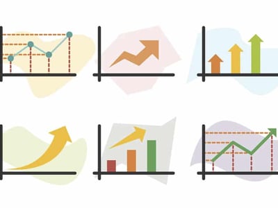 This vibrant image illustrates various financial growth charts, visually representing the concepts discussed in the article comparing money market vs. savings accounts. The top row features three distinct graphs: a line graph with an upward trend indicating consistent growth, an orange arrow pointing sharply upwards from a baseline, and a bar graph with three ascending bars in orange, yellow, and green, symbolizing increasing value. The bottom row mirrors these themes with a large upward-pointing yellow arrow, another bar graph with four rising bars, and a dotted line graph showing an overall positive trajectory. The consistent upward trends across all six charts subtly convey the potential for growth in different savings and investment scenarios, highlighting the article's focus on choosing between account types like money market and savings accounts for optimal financial planning and interest earnings. The "The College Investor" logo in the bottom left corner grounds the image within the educational context of personal finance. Source: The College Investor