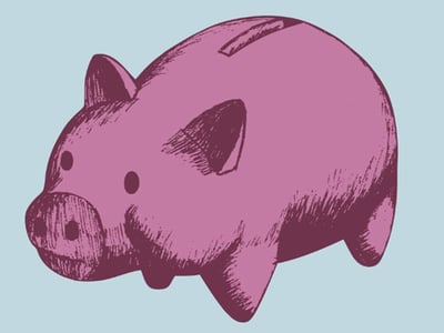 A slightly blurry, graphic image features a pink piggy bank on a light blue background. The piggy bank is drawn in a simple, almost sketch-like style with darker pink outlines and shaded areas. Above the piggy bank, bold, dark red text reads "BASK BANK REVIEW" and below it, in a slightly smaller dark blue font, it says "EARN POINTS FOR INTEREST." This visual directly relates to the accompanying article discussing Bask Bank's unique offering of earning American Airlines Miles instead of traditional interest with their savings accounts. The piggy bank symbolizes saving money, while the text clearly highlights the review's focus on Bask Bank and its alternative rewards system, making it highly relevant to financial topics like high-yield savings accounts and travel rewards.