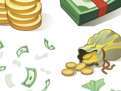 This image features the title "MONEY FOR THE REST OF US REVIEW" prominently displayed at the top, with "REVIEW" highlighted in red. The background is a clean white, providing a stark contrast to the elements within. On the right side, a light green, open money bag spills out several shiny, gold coin-like objects, suggesting wealth and financial gain. To the left, various denominations of green paper money, styled like dollar bills, appear to be falling or floating in the air, creating a dynamic sense of currency in motion. This visual representation directly relates to the article's topic, which discusses J. David Stein's book, "Money for the Rest of Us," and its goal of helping everyday readers understand and succeed at investing by analyzing investment opportunities and increasing their odds of financial success. The image effectively conveys themes of money, investment, and financial review, reinforcing the article's focus on accessible financial education.