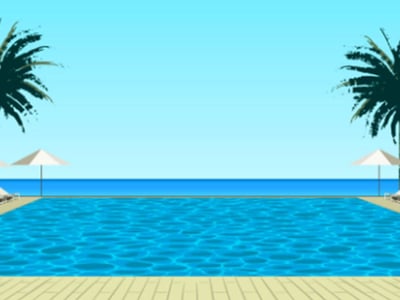 A cartoon illustration depicts a luxurious private pool area, emphasizing the allure of hourly private pool rentals available through Swimply. The foreground features a spacious wooden deck with a shimmering blue swimming pool, reflecting the bright sky. On either side of the pool, white lounge chairs with matching umbrellas invite relaxation. Lush green palm trees frame the scene, suggesting a tropical or resort-like atmosphere. In the background, a vast, calm blue ocean meets the horizon under a clear sky, further enhancing the sense of an ideal getaway. The bottom left corner prominently displays "THE COLLEGE INVESTOR" logo, connecting the image to the article's financial advice and the concept of Swimply as a potential side gig income or an affordable option for families and friends to host pool parties.
