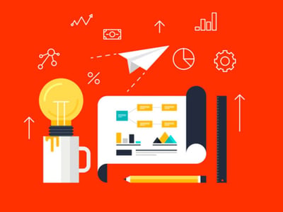 A visually engaging graphic with a vibrant red background showcases various financial and educational planning elements. In the foreground, a bright yellow lightbulb sits atop a white mug, symbolizing ideas and growth in savings. To its right, a document with charts and graphs, representing a financial plan or statement, is partially unrolled with a yellow pencil resting beneath it and a black ruler standing vertically. Above these elements, a white paper airplane with a dashed flight path points towards an upward-trending arrow and various white line icons, including a bar graph, a pie chart, a gear, a dollar bill, and a percentage sign, all illustrating concepts like investment returns, market fluctuations, and educational expenses. The "THE COLLEGE INVESTOR" logo is prominently displayed in the bottom left corner, reinforcing the article's focus on 529 college savings plans, their contribution limits, and how these tax-advantaged accounts work for qualified education expenses. Source: The College Investor