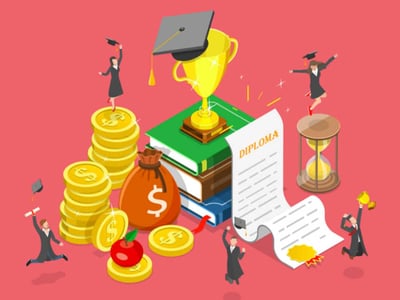 This illustrative image depicts a cluster of financial and educational symbols against a soft pink background, centered around the bold red text "WHAT TO KNOW" and partially visible "F.H. CANN STUDENT LOANS" above it. The scene features stacks of gold coins, representing money or debt, alongside a small brown money bag with a prominent white dollar sign. A neatly stacked pile of green books suggests education or financial literacy, topped with a golden graduation cap. Additionally, a scrolled document, likely a loan agreement or legal notice, emphasizes the formal nature of student loan obligations. Several small, silhouetted figures of people are scattered amongst these items, appearing to interact with them, symbolizing borrowers or financial agents dealing with student loan debt. An hourglass sits to the right, hinting at the passage of time and deadlines associated with loan repayment. The overall visual communicates the complex and often burdensome nature of student loans, particularly those handled by servicers like F.H. Cann, as discussed in the article about defaulted student loans and their collection.