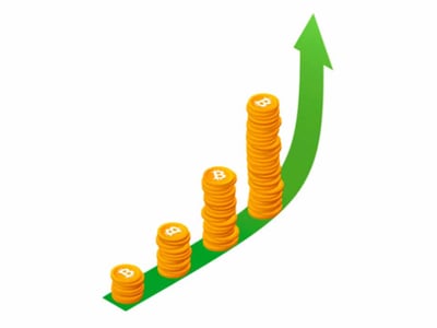 An illustrative image on a gradient background from white to dark gray, featuring four ascending stacks of gold Bitcoin coins, symbolizing growth in cryptocurrency investing. A large, curving green arrow points upwards and to the right, sweeping beneath and past the coin stacks, reinforcing the concept of increasing value and positive returns. The smallest stack is in the foreground, with each subsequent stack becoming taller and appearing further back, visually representing progressive growth. In the bottom left corner, the white text "THE COLLEGE INVESTOR" is displayed, indicating the source or context of this financial education content. This image effectively visualizes the potential for earning interest and investment growth on cryptocurrency platforms like Crypto.com, which supports buying, selling, and staking digital assets.