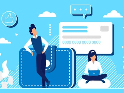 A modern, illustrative image on a blue background depicts concepts related to financial management, spending, and saving, directly aligning with the article's review of the Douugh app. On the left, a stylized person, dressed in a vest and collared shirt, leans casually against a large, open blue wallet, symbolizing budgeting and money management. Above them, a "thumbs up" icon suggests positive financial outcomes or user satisfaction. To the right, another person sits cross-legged, focused on a laptop, representing online or app-based financial activity and the digital nature of tools like Douugh. Behind them, a white credit or debit card with generic numbers signifies banking and spending, while a speech bubble implies communication or AI interaction. Various cloud and network icons further emphasize the digital, AI-driven aspects of the Douugh app, highlighting its aim to simplify financial goals without headaches. The "The College Investor" logo is prominently displayed in the bottom left corner.