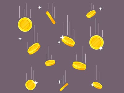 An illustration of gold coins falling against a dark gray background, representing the potential for financial gains through cryptocurrency trading. Several shiny, round gold coins are depicted in various stages of descent, some glinting with small white starbursts to emphasize their metallic sheen and value. The coins, which symbolize digital assets or profits, appear to be dropping rapidly, indicated by subtle vertical white lines trailing behind them, creating a sense of dynamic movement. The bottom left corner features "THE COLLEGE INVESTOR" logo in white capital letters, grounding the image within the context of investment advice and education. This visual reinforces the article's discussion on Coinrule as an automated trading tool designed to help users earn cryptocurrency without constant market monitoring.