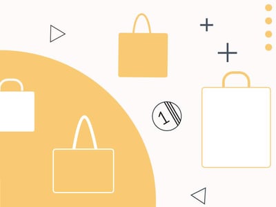 This illustrative banner image for The College Investor website features a minimalist design with a light background and a large, curved yellow shape dominating the lower left. Various stylized representations of shopping bags are scattered across the composition, some filled in white or yellow, and others as outlines, subtly referencing saving and spending in a financial context. Triangular and plus sign shapes, along with a dotted grid pattern and circles containing the number "1," add visual interest and a sense of dynamic growth or transactions. In the upper left corner, the logo "THE COLLEGE INVESTOR" is prominently displayed with a graduation cap icon. The image visually supports content about the CIT Bank Platinum Savings account, hinting at the potential for financial growth and smart money management through savings, as detailed in the accompanying article. Source: The College Investor