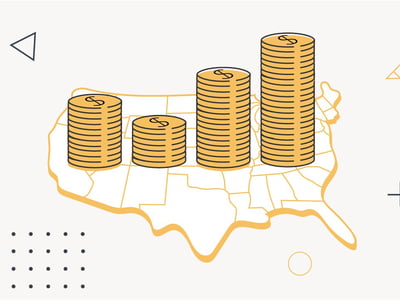 An infographic titled "THE COLLEGE INVESTOR" illustrates the average student loan debt by state across the United States. The image features an outline map of the continental US in a light yellow outline on a white background. Stacked columns of gold coins, each with a dollar sign, are placed on various states, visually representing the varying average student loan debt balances. Some columns are taller than others, indicating higher debt in certain regions, aligning with the article's discussion of states like Washington D.C. and Maryland having the highest average student loan debt, and North Dakota the lowest. The visual helps convey the significant differences in debt loads from state to state, a key point within the article's "Student Loans By State Fast Facts" section.
