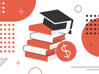 A stylized graphic depicts a stack of books with red covers and white pages, symbolizing education, topped by a black graduation cap or mortarboard, representing academic achievement. To the lower right, a prominent red circle with a white dollar sign inside highlights the financial aspect of student loans. The background features various abstract geometric shapes and patterns in red, black, and white, creating a modern and clean design that supports the article's focus on the challenges and burdens of student loan debt in retirement for older Americans. This visual emphasizes the intersection of education, finance, and the persistent issue of student loan debt. Source: The College Investor