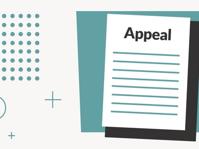 A stylized graphic illustrates the concept of writing a financial aid appeal letter, a key topic for students seeking to increase their financial aid package. On a light gray background, a white document titled "Appeal" is prominently displayed on the right, with several lines representing text. This document is layered over a dark teal rectangular shape, adding depth to the composition. To the left, various abstract elements in teal and white create visual interest: a square grid of dots, two plus signs, and a circle. The image visually reinforces the article's focus on how to write a successful financial aid appeal, emphasizing the importance of providing relevant new information about special circumstances to college financial aid administrators. Source: The College Investor